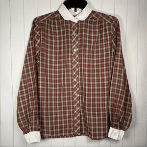 Vintage Amelia Tartan Plaid Blouse Collared Academia Christmas Prairie Top 14